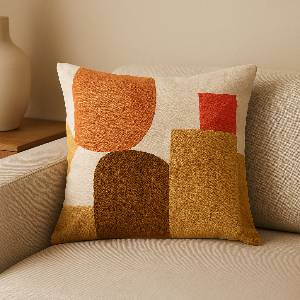 Almofada Decorativa em Algodão com Bordado Geométrico – Estilo Escandinavo | Maison Caeli