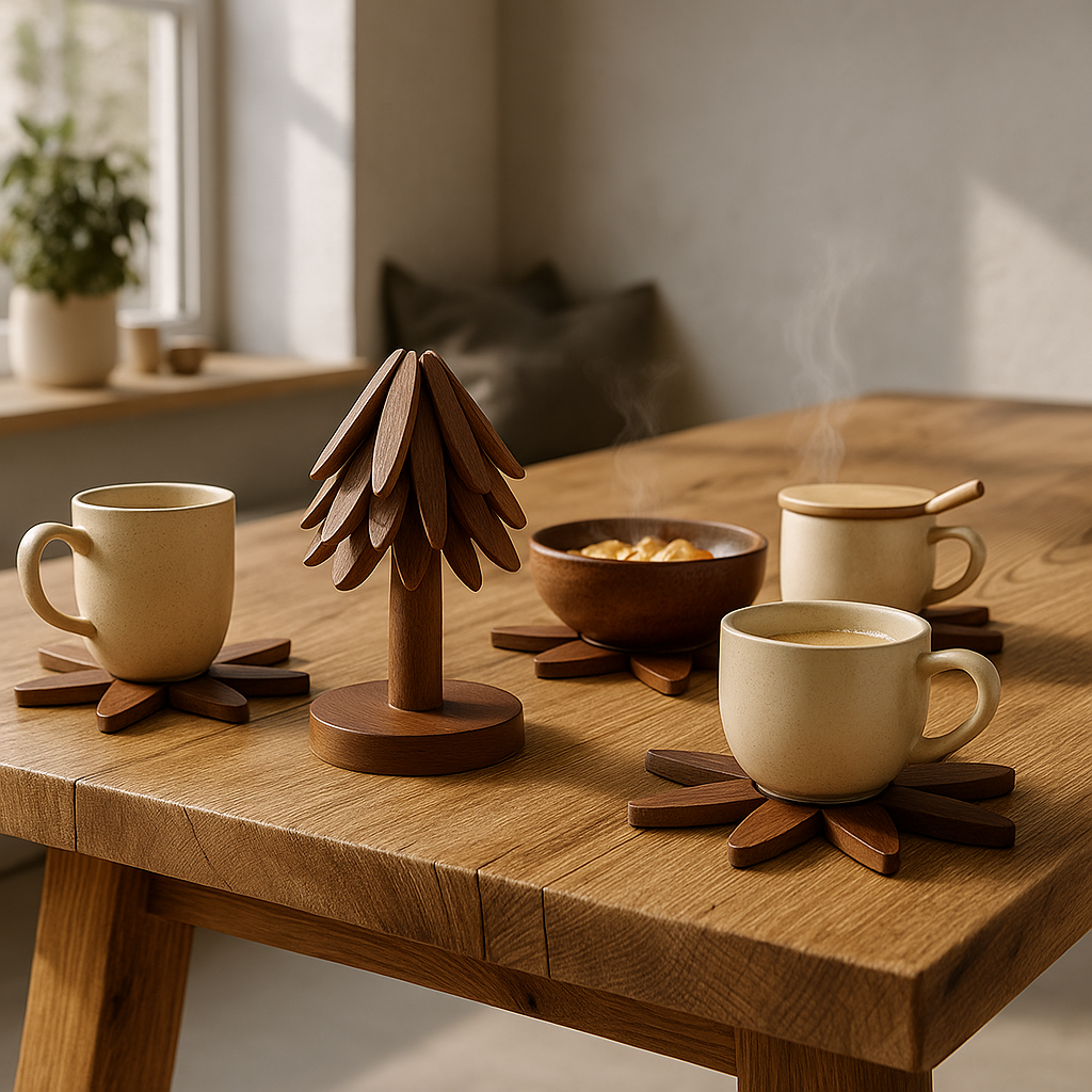Suporte Modular de Mesa em Madeira – 3 Peças Decorativas Pinus Escandinavo