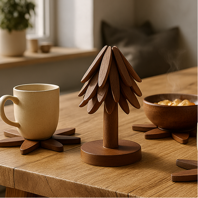 Suporte Modular de Mesa em Madeira – 3 Peças Decorativas Pinus Escandinavo