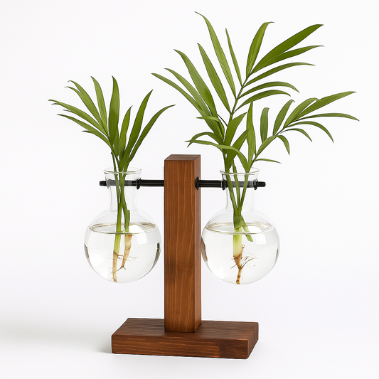 Vaso Hidropônico Decorativo em Vidro e Madeira – Design Contemporâneo Maison Caeli