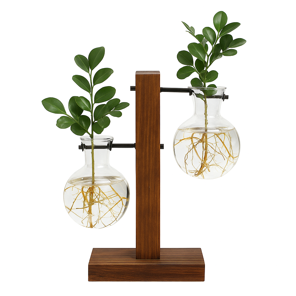 Vaso Hidropônico Decorativo em Vidro e Madeira – Design Contemporâneo Maison Caeli