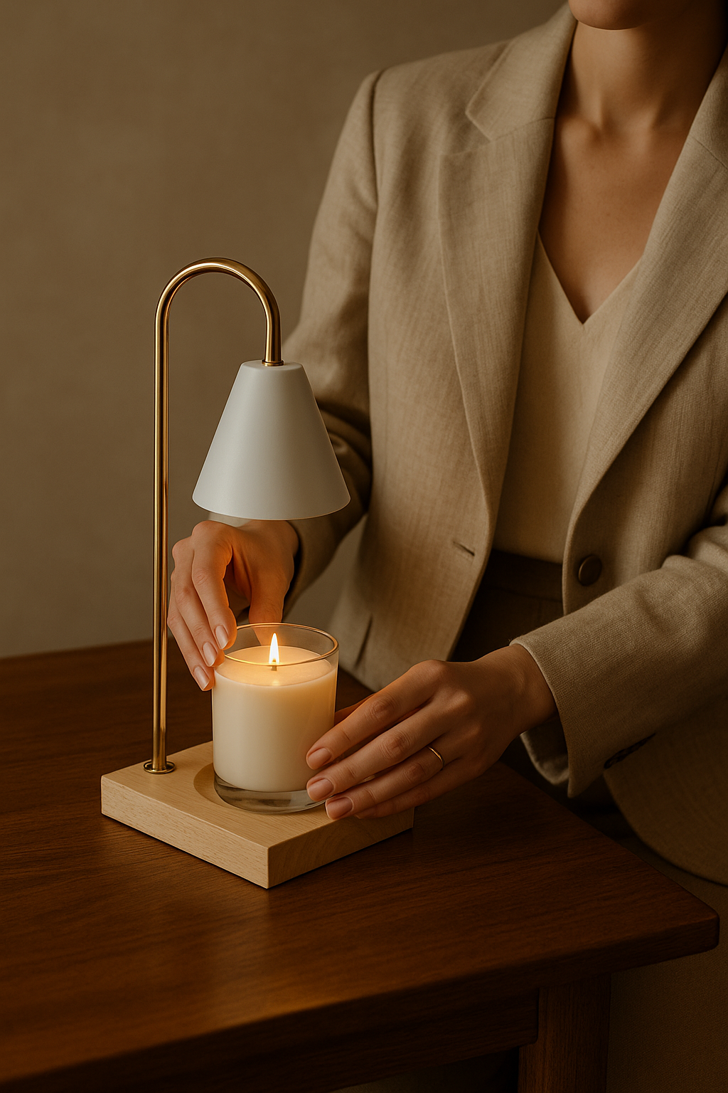 Luminária Aromática de Madeira com Dimmer – Design Minimalista | Maison Caeli