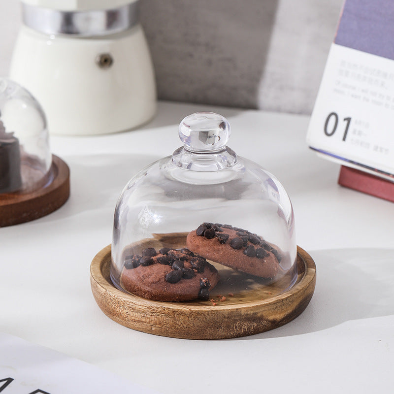 Cúpula de Vidro com Base em Madeira para Doces, Queijos e Decoração – Design Atemporal