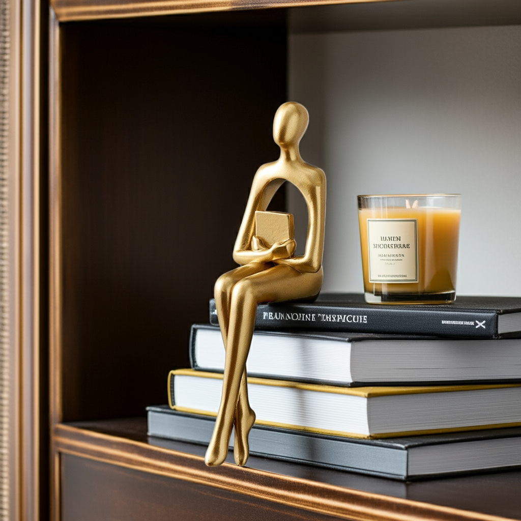 Escultura Decorativa Dourada Sentada – Arte Abstrata Minimalista 23cm