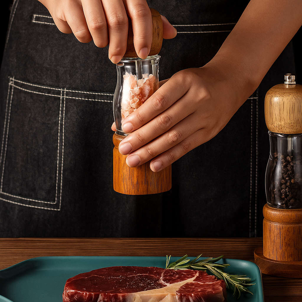 Moedores de Pimenta e Sal com Base de Madeira – Conjunto Retrô 8” em Vidro e Madeira