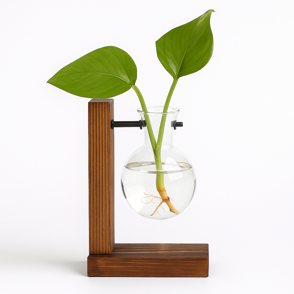 Vaso Hidropônico Decorativo em Vidro e Madeira – Design Contemporâneo Maison Caeli