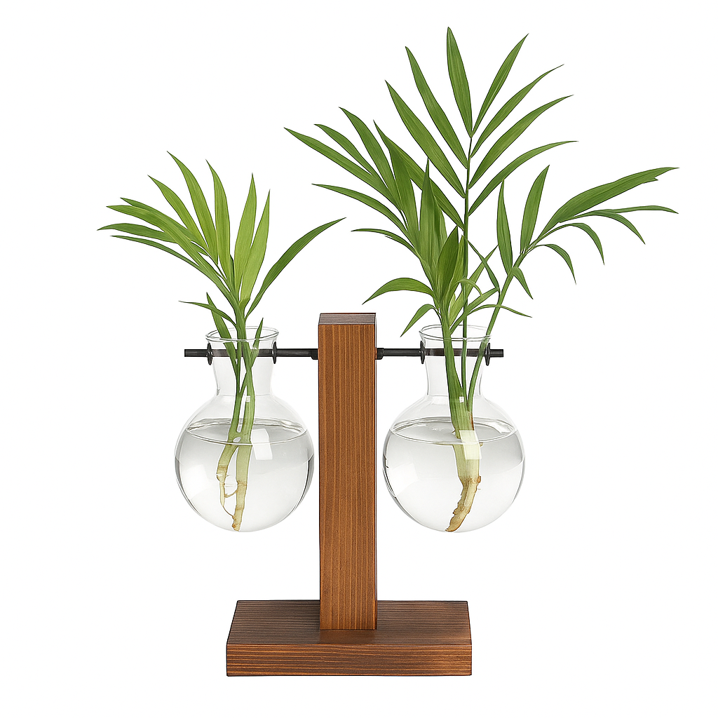 Vaso Hidropônico Decorativo em Vidro e Madeira – Design Contemporâneo Maison Caeli