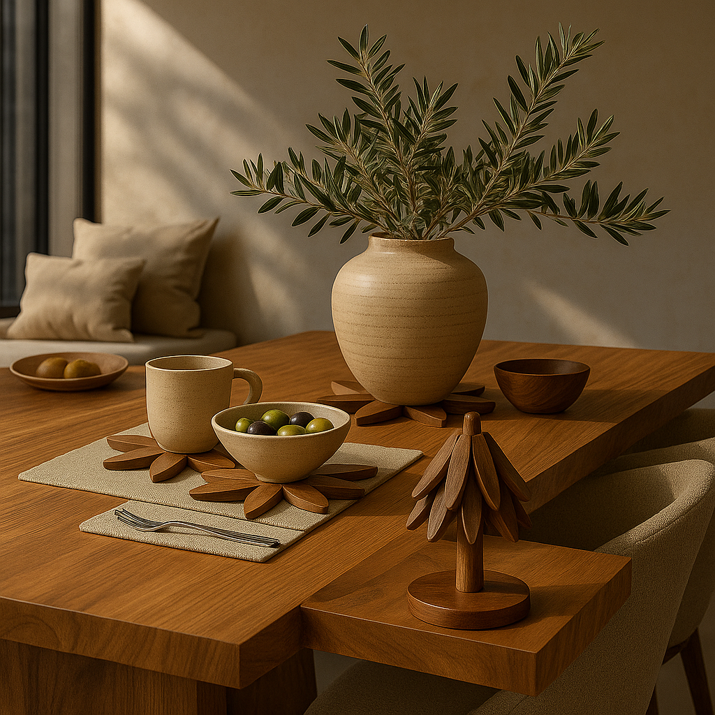 Suporte Modular de Mesa em Madeira – 3 Peças Decorativas Pinus Escandinavo