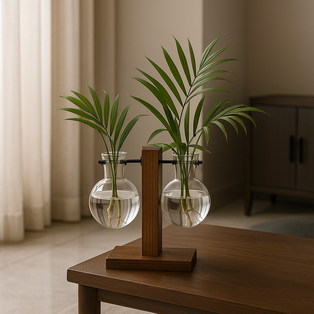 Vaso Hidropônico Decorativo em Vidro e Madeira – Design Contemporâneo Maison Caeli