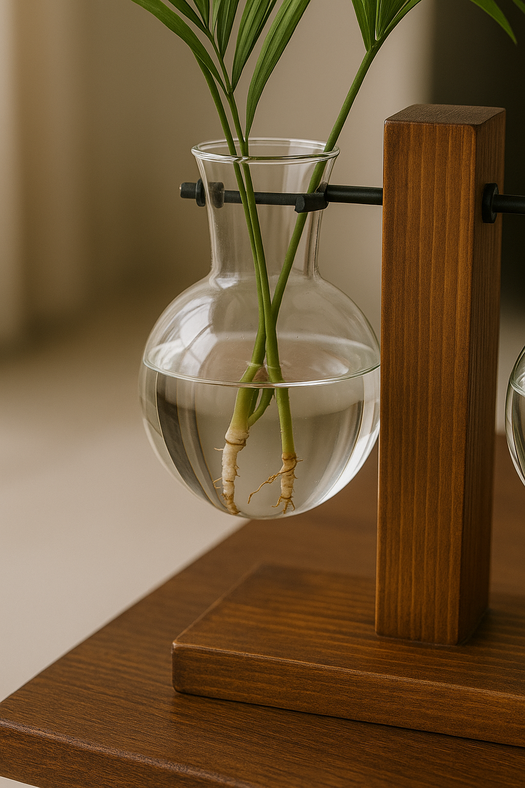 Vaso Hidropônico Decorativo em Vidro e Madeira – Design Contemporâneo Maison Caeli