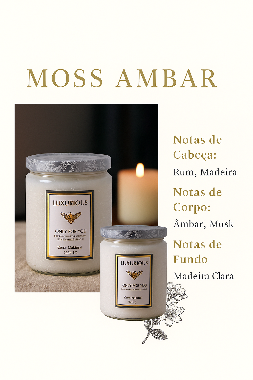 Vela Perfumada Luxuosa – 200g | Coleção "Only for You"