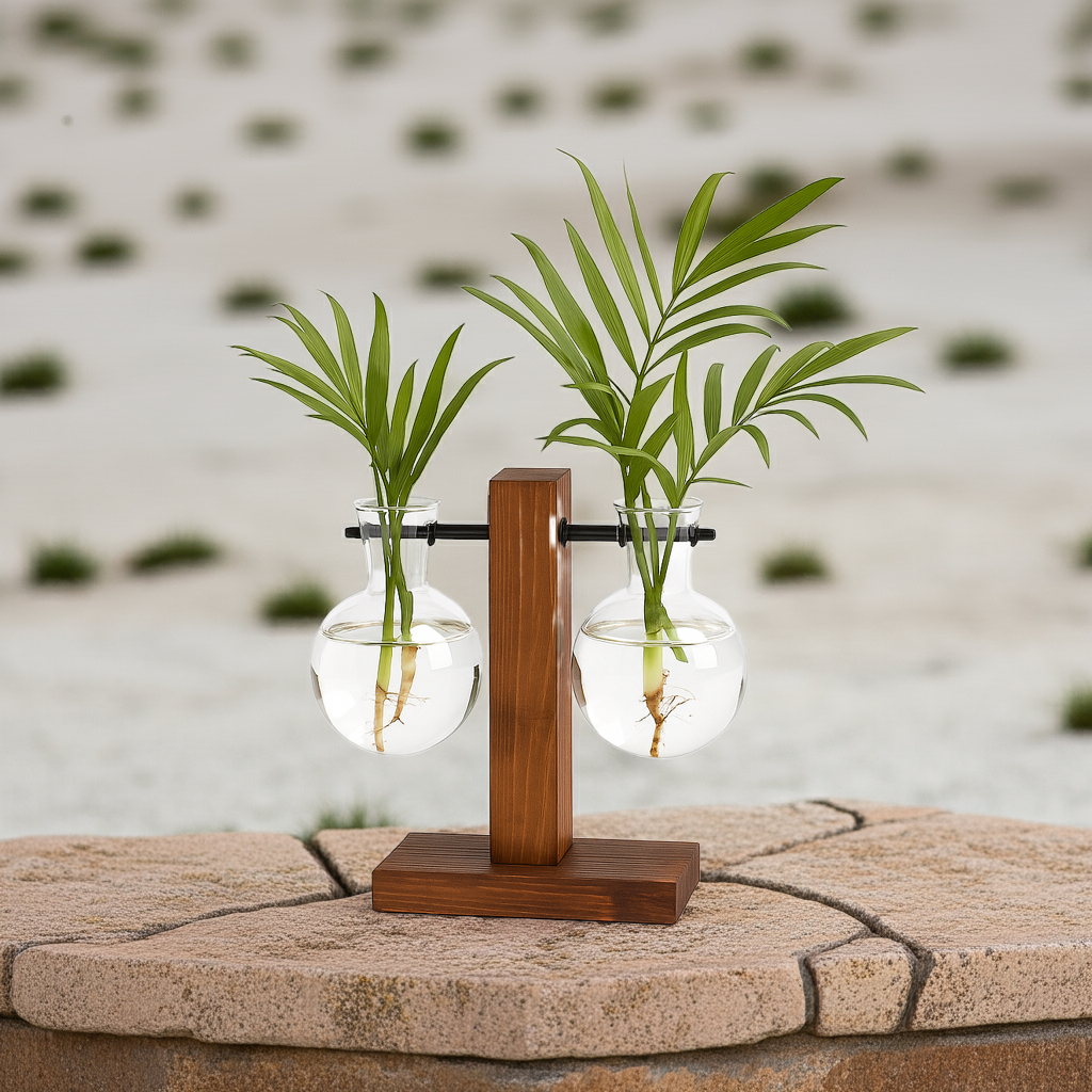 Vaso Hidropônico Decorativo em Vidro e Madeira – Design Contemporâneo Maison Caeli