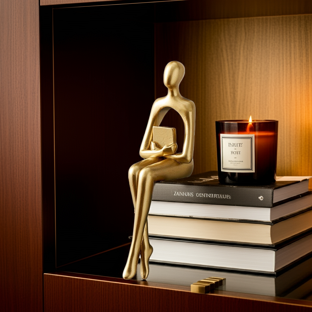 Escultura Decorativa Dourada Sentada – Arte Abstrata Minimalista 23cm