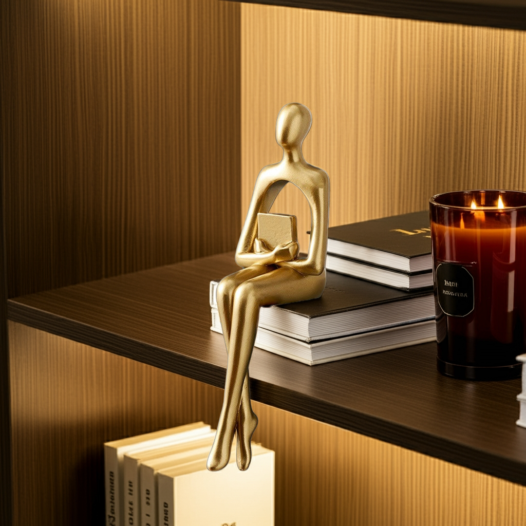 Escultura Decorativa Dourada Sentada – Arte Abstrata Minimalista 23cm